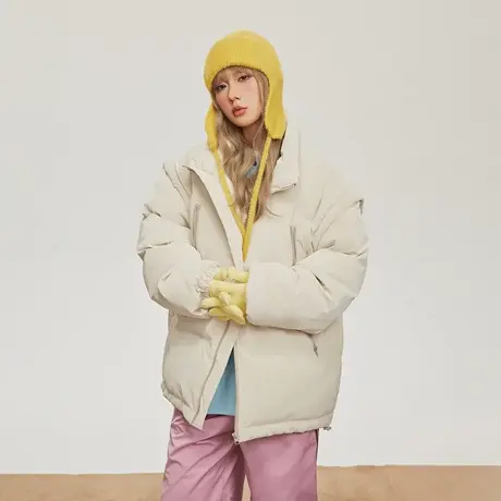 纯色两穿立领保暖棉服女冬季加厚外套2023新款复古宽松面包服棉衣商品大图