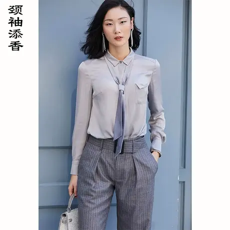 颈袖添香2023秋季装新款衬衫女装ol时尚气质正装修身衬衣图片