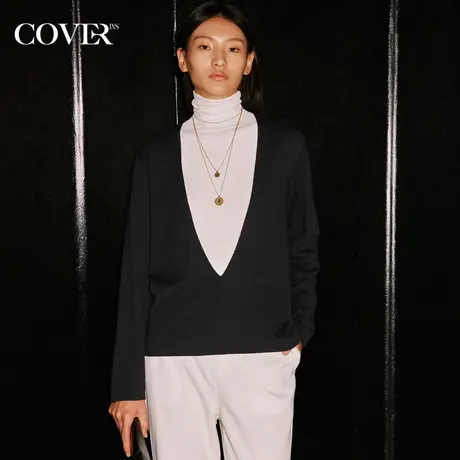 COVER秋季老钱风深V开衫针织衫图片