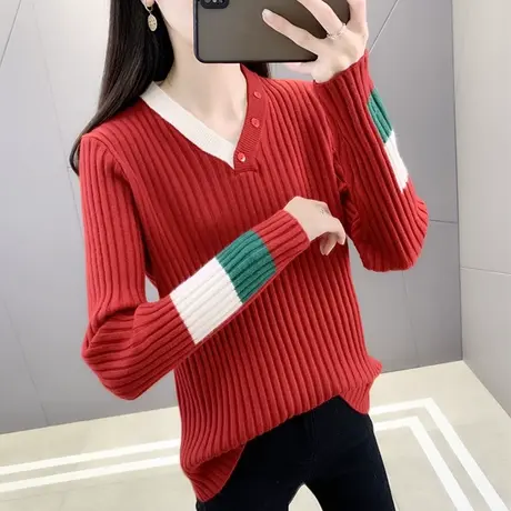 毛衣2022年新款爆洋气时尚时髦低领V领秋季打底衫女秋冬2022秋冬商品大图