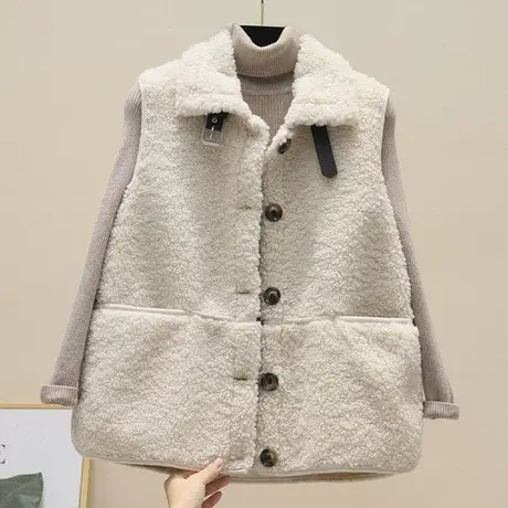 羊羔绒马甲女春秋2023年新款韩版大码无袖背心百搭显瘦休闲外套商品大图