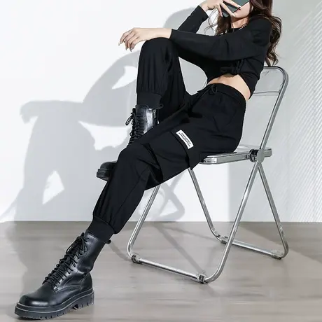 黑色工装裤女宽松束脚2024年秋冬新款高腰显瘦哈伦卫裤休闲运动裤商品大图