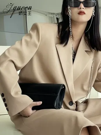 西装大衣外套女秋季气质百搭复古洋气炸街高级感宽松长款风衣西服商品大图