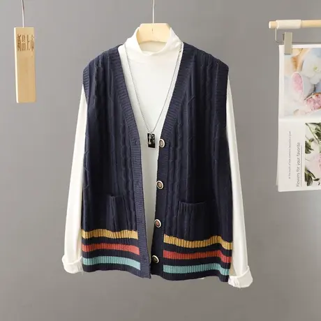 文艺百搭v领开衫针织马甲女春秋冬叠穿坎肩短款无袖毛衣背心外套图片