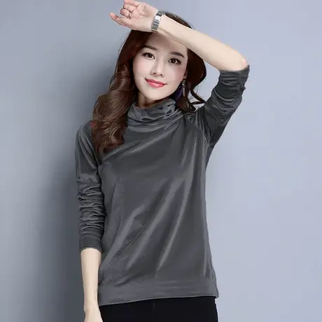 高领金丝绒春秋冬加绒加厚德绒打底衫女百搭内搭洋气长袖保暖上衣图片