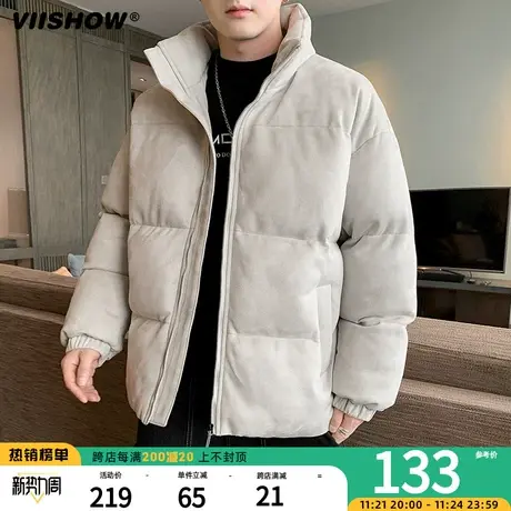 VIISHOW麂皮绒棉衣男士冬季面包服美式宽松立领外套加厚羽绒棉服商品大图