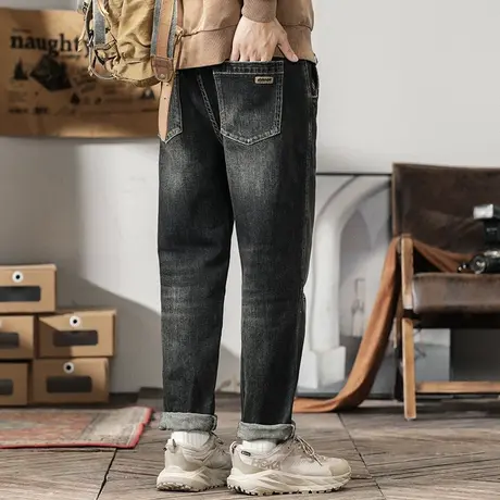 潮流男款牛仔裤休闲直筒宽松牛仔裤大码水洗做旧裤子百搭潮流复古商品大图