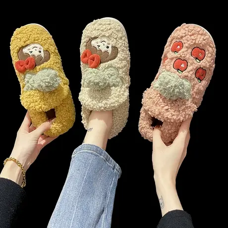 棉拖鞋女秋冬季包跟居家室内厚底防滑月子鞋毛绒可爱保暖棉鞋家用商品大图