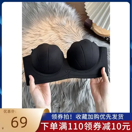 无痕文胸女夏小胸聚拢手掌杯防下垂显大性感无肩带防滑无钢圈内衣商品大图