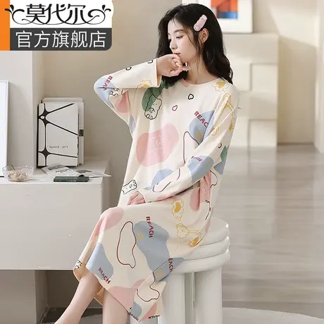 莫代尔长袖睡裙女款纯棉春秋季甜美卡通连衣裙孕妇大码睡衣女夏季商品大图