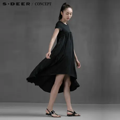 sdeer圣迪奥女装拼接半截肌理T恤前短后长连衣裙S15281274图片
