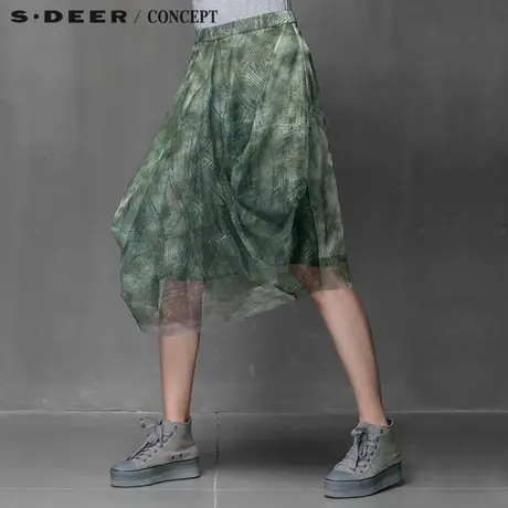 S·DEER＼CONCEPT圣迪奥正品双层网纱印染图案半身裙S15181179图片