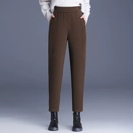 毛呢小脚裤哈伦裤女秋冬2023新款松紧腰时尚显瘦百搭休闲萝卜裤厚商品大图