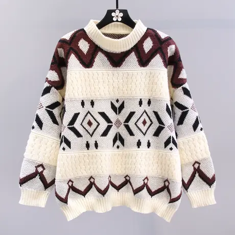 日系复古慵懒风套头毛衣女冬季2023新款宽松加厚设计感针织衫上衣商品大图