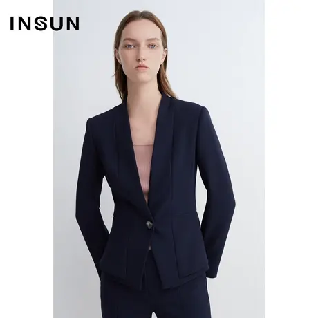INSUN恩裳春季立领深V袖开衩西装外套图片