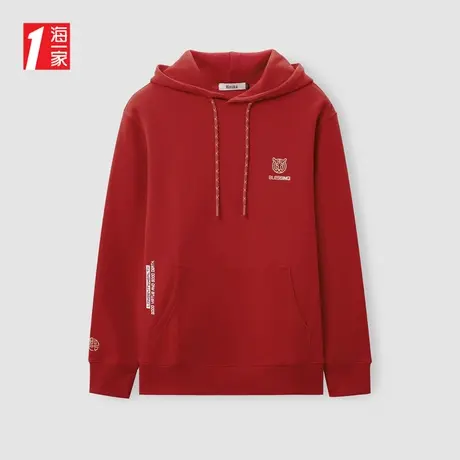 海一家时尚连帽套头衫2024春季新款动物绣花休闲青年男士卫衣商品大图