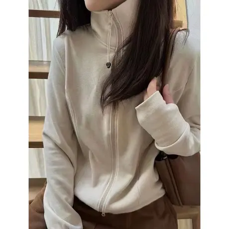 超火cec立领拉链开衫卫衣女冬季宽松显瘦德绒加厚加绒长袖T恤上衣商品大图