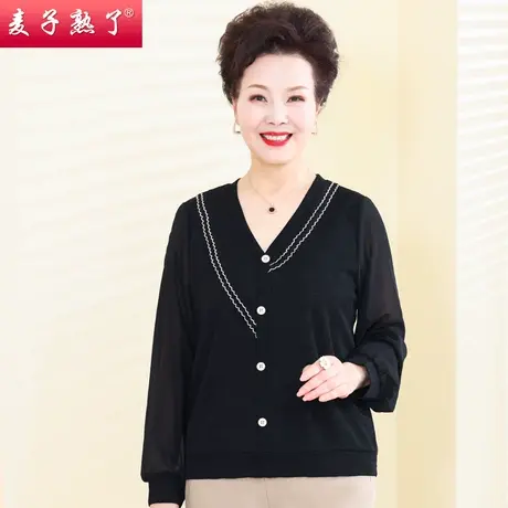 妈妈春装新款T恤针织小衫长袖洋气高贵阔太太上衣春夏中老年女装图片