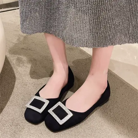 玛丽珍鞋女2024年春秋季新款复古绒面浅口单鞋通勤平底防滑奶奶鞋商品大图