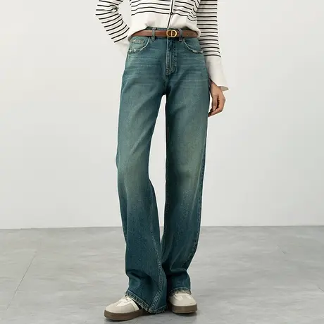 高腰窄版直筒牛仔裤女2024新款春秋郑州女裤显瘦裤子微喇裤阔腿裤商品大图