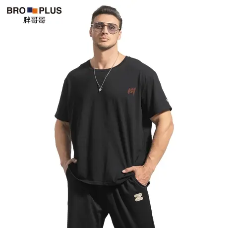 [重磅纯棉M印花短袖]宽松加肥加大码短袖男弹力透气运动半袖t恤衫商品大图
