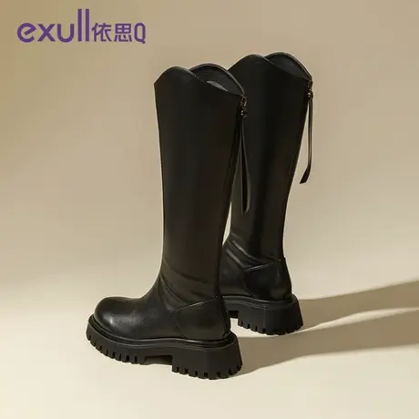依思q骑士靴v口长筒靴女秋冬单靴2023新款厚底长靴小个子高筒靴商品大图