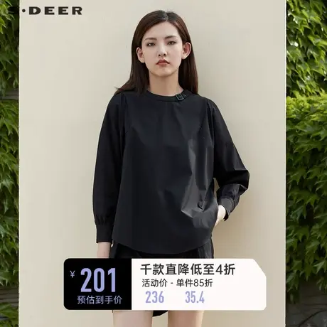 sdeer圣迪奥女春装简约复古圆领宽松黑色长袖衬衫S22180505图片