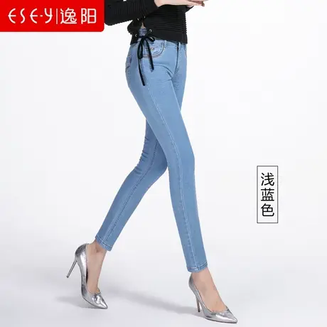 逸阳女裤2024春新款弹力修身牛仔裤磨白显瘦小脚铅笔长裤子1926图片