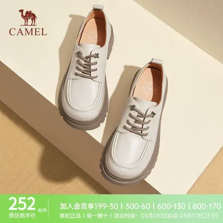 骆驼女鞋秋季新款牛津鞋真皮JK小皮鞋女粗跟乐福鞋厚底单鞋女图片
