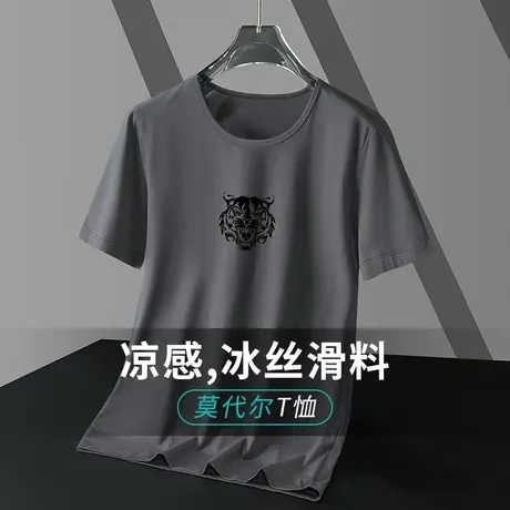 莫代尔夏季t恤男士短袖简约百搭圆领上衣服冰丝速干凉感半袖体恤商品大图