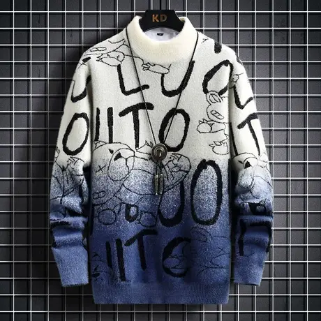 青少年水貂绒毛衣秋冬季13岁14胖男孩初中学生12大童15加厚打底衫商品大图