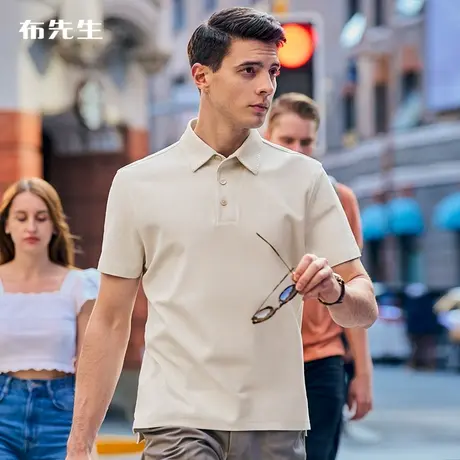 MrBu布先生时尚开衩下摆纯棉T恤男2023夏新款透气翻领短袖AT12035商品大图