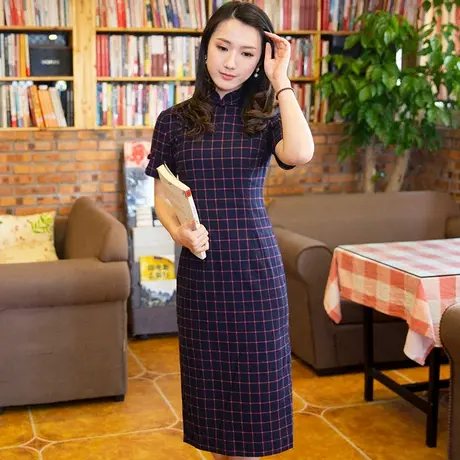 筠雅旗袍改良版连衣裙小香风出门格子旗袍裙老款民国风复古女装商品大图