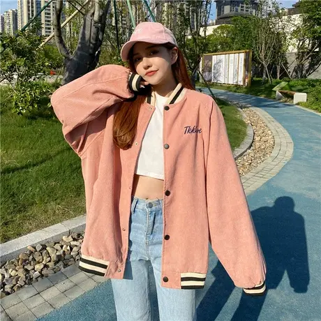外套女2023年早秋新款ins潮原宿风灯芯绒宽松韩版复古初春棒球服商品大图