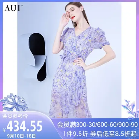 AUI不规则气质雪纺荷叶边裙夏季2023新款法式温柔风碎花连衣裙女图片