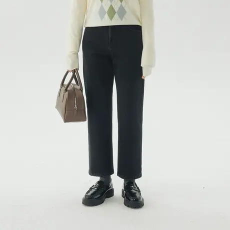 omont蛋挞家 黑色直筒牛仔裤女春秋2023年新款高腰显瘦九分裤子图片