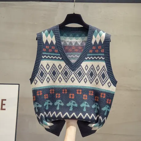 v领针织马甲背心女2023春秋新款宽松马夹外穿上衣外搭毛衣坎肩潮图片