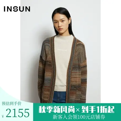 恩裳秋季商场同款复古费尔岛花纹宽松开衫毛针织衫外套图片