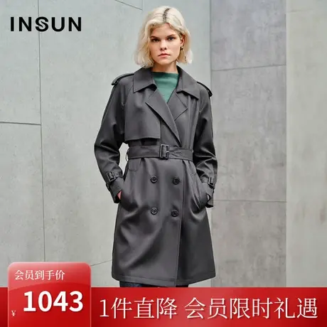 恩裳2023秋季新款连袖式复式结构宽松挺括长款风衣外套女图片