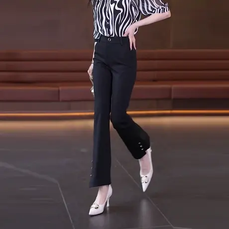 九分开叉时尚百搭微喇裤女高腰垂感秋季宽松休闲百搭显瘦喇叭裤子商品大图