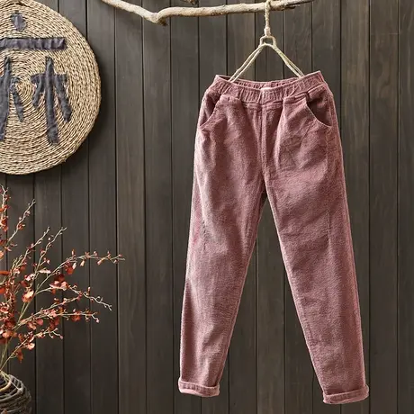 枫谜春秋新款文艺休闲百搭灯芯绒长裤女宽松显瘦条绒长裤子哈伦裤图片