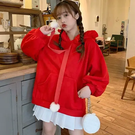 waitmore港风chic卫衣女秋冬宽松韩版加绒加厚oversize外套潮ins图片