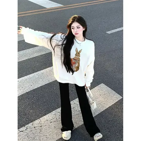 设计感卫衣女秋冬季加绒加厚ins潮牌小众宽松大码兔年本命年外套图片