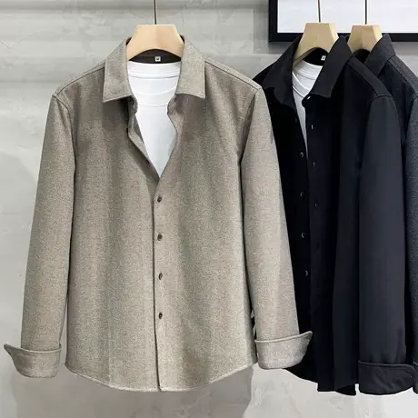 2023年秋冬季韩版加厚保暖长袖衬衫男青年复古磨毛休闲衬衣男外套商品大图