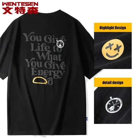 2023夏季新款韩版潮流宽松休闲t恤男潮牌字母印花男士圆领短袖潮商品大图