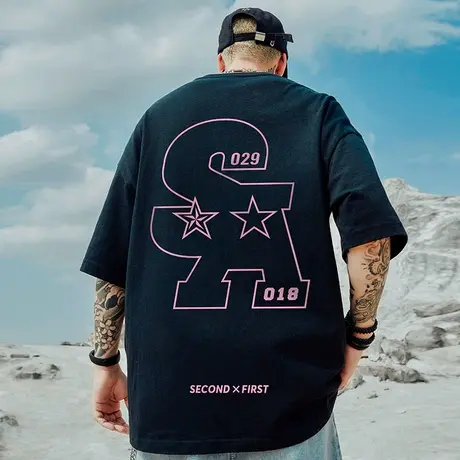 国潮嘻哈潮牌美式短袖t恤男潮流宽松加肥加大码男装半袖体恤夏装商品大图