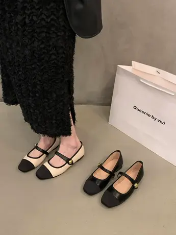 单鞋女平底鞋子2023新款春秋瓢鞋小香风玛丽珍女鞋法式浅口小皮鞋商品大图