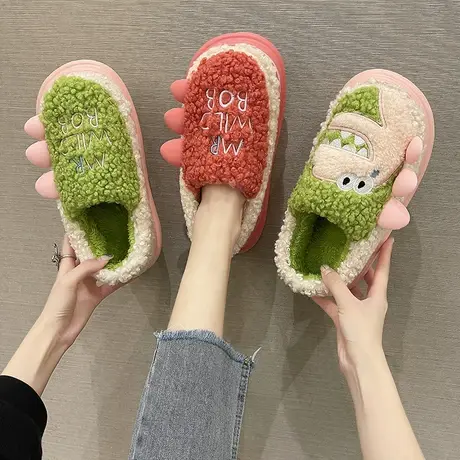 可外穿棉拖鞋女包跟冬季室内家居防滑保暖可爱恐龙厚底居家用棉鞋商品大图