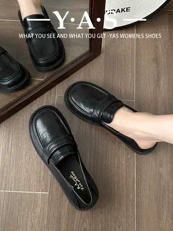 学院英伦风软皮jk小皮鞋女2024春季新款黑色百搭一脚蹬乐福鞋单鞋商品大图