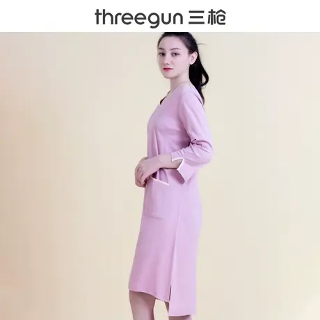 三枪睡衣女生纯棉高支棉家居裙性感时尚可外穿全棉七分袖V领睡裙图片